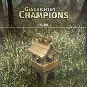 Ölgemälde des Celebi-Schreins im Steineichenwald aus der Pokémon-Welt – Cover von ‚Geschichten eines Champions – Episode 2‘. Das Bild zeigt einen mystischen Holzschrein inmitten dichter Vegetation, inspiriert vom legendären Ort in Johto, an dem Celebi erscheinen soll. Atmosphärische Darstellung einer geheimnisvollen Waldlichtung, die auf die Zeitreise-Mythologie des Pokémon Celebi anspielt. Ideal für Pokémon-Fans und Liebhaber von Geschichten über Legenden und Abenteuer.