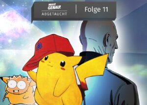 Pikachu (Jean Luc Pikachu) aus dem Manga "The Electric Tale of Pikachu" Rücken an Rücken mit Jean-Luc Picard aus Star Trek The Next Generation.