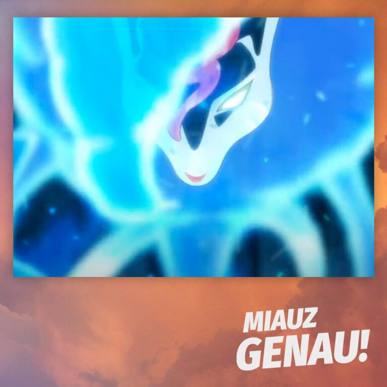 Ausschnitt aus Folge 2 von "Pokémon: Schnee in Hisui". Die blaue Energie von Zoroark schwebt und trägt Alecs Maske