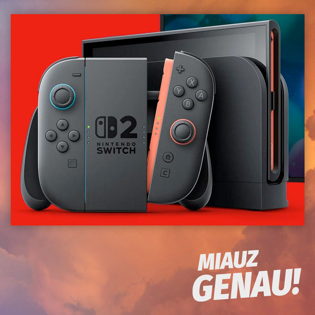 Nintendo Switch 2 Konsole mit Joy-Cons als visuelles Teaserbild zur Review-Episode des deutschen Pokémon-Podcasts ‚Miauz Genau!