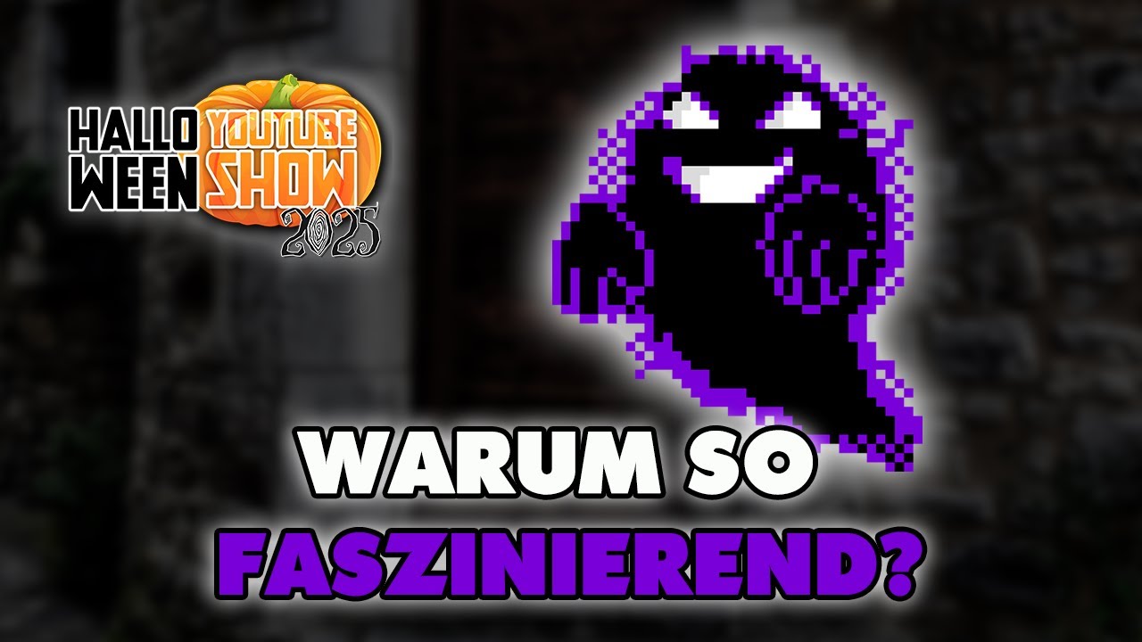 Thumbnail der Halloween YouTube Show 2025: YouTube-Video über das Pokémon-Lavandia-Syndrom – pixeliger Geist vor dunklem Hintergrund, Schriftzug ‚Warum so faszinierend?‘. Video von Knopey