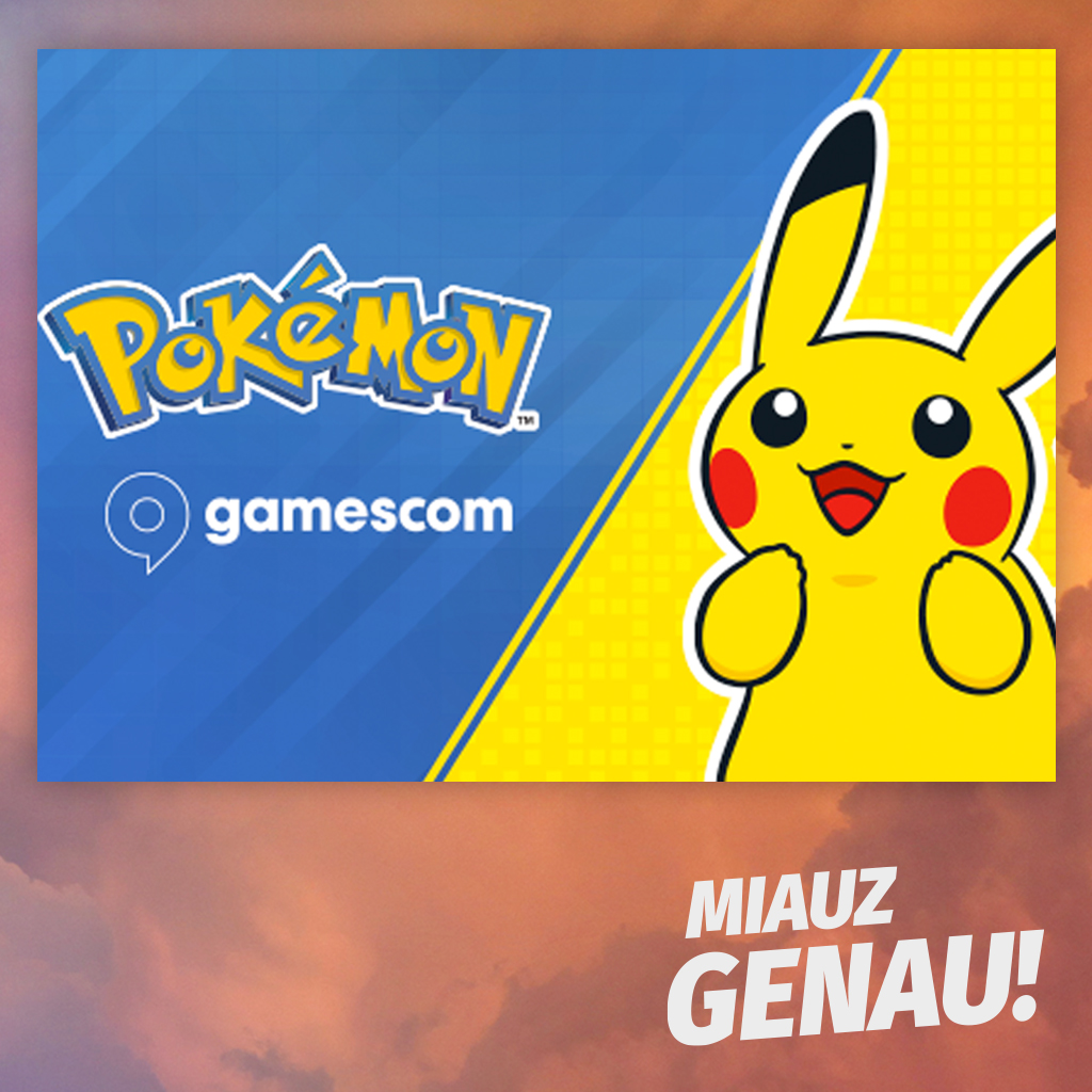 Beitragsbild zur Podcastfolge Miauz Genau! #158 ‚Illumina im Doppelpack‘: blau-gelbes Pokémon-Artwork mit großem, fröhlichem Pikachu rechts; links das Pokémon-Logo über dem gamescom-Logo. Visual zur Episode über die beiden Demos von ‚Pokémon Legenden: Z-A‘ in Illumina City.